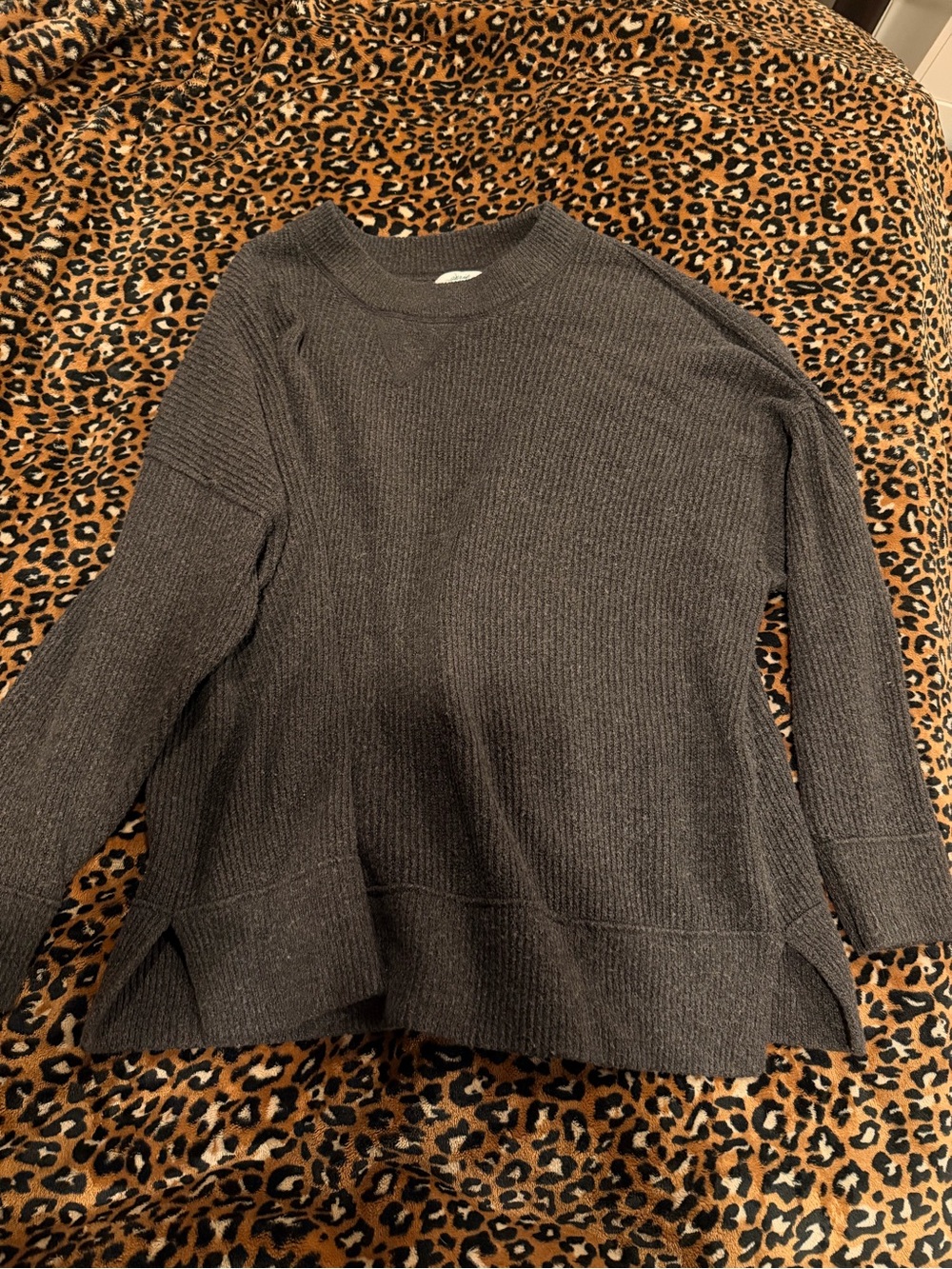 Charcoal Aerie Ribbed Long-Sleeve Women's Top - Casual Pullover